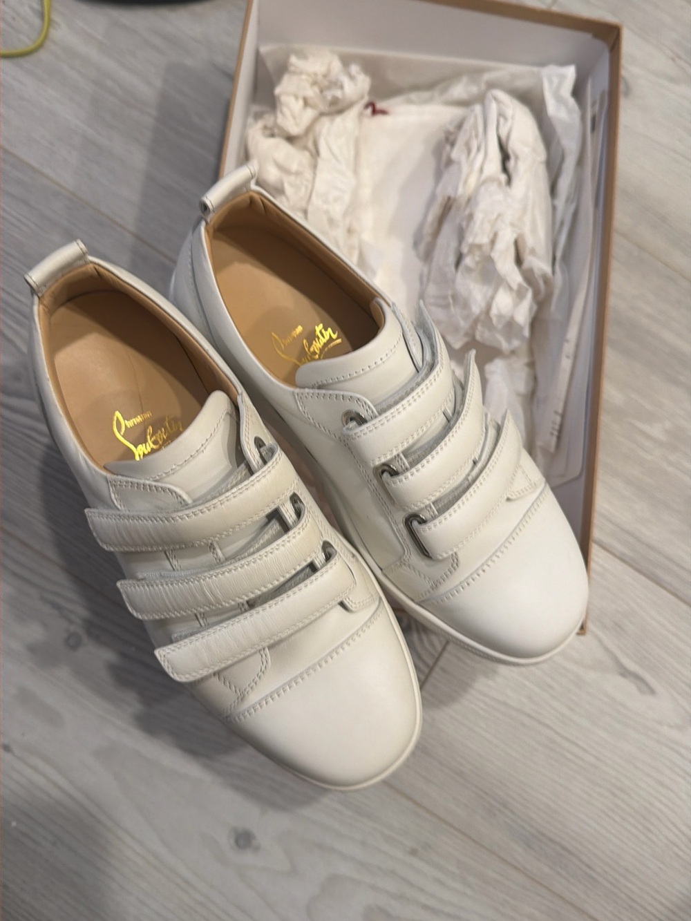 Christian Louboutin White Leather Triple-Strap Sneaker
